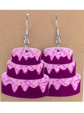 Birthday Cake Drop Earrings Fun Acrylic